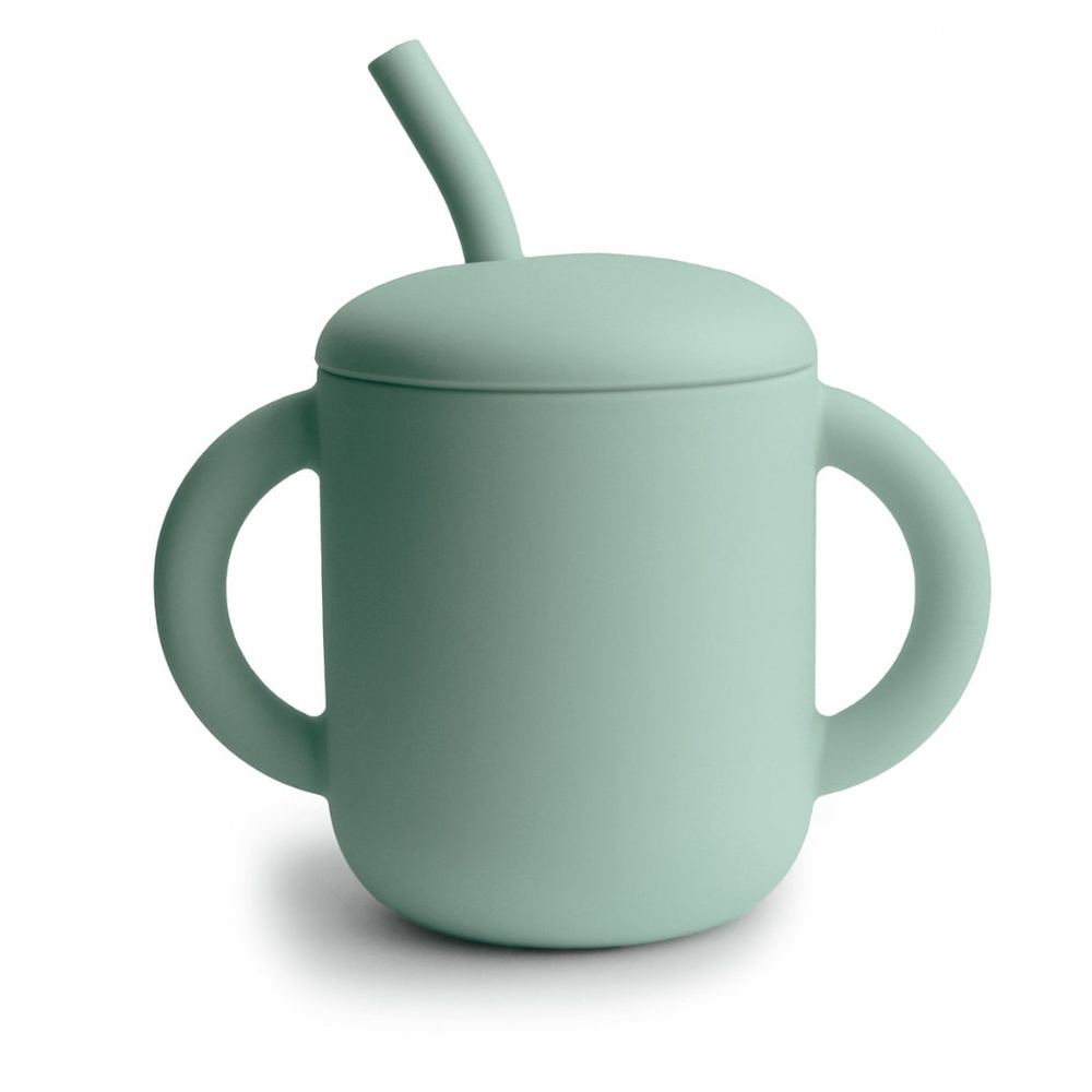 Mushie Silicone Training Cup + Straw Cambridge Blue NWT 6M+